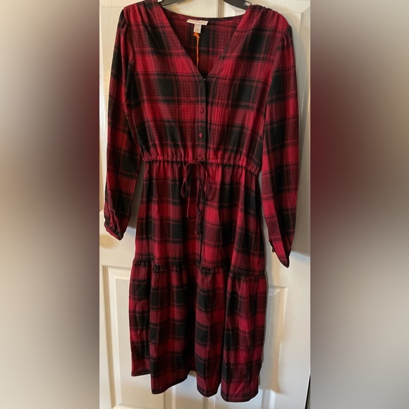 Knox Rose Dresses & Skirts - Maxi Dress Ruby Plaid, Women’s Long Sleeve Size Small. Need size Med 10-12.
